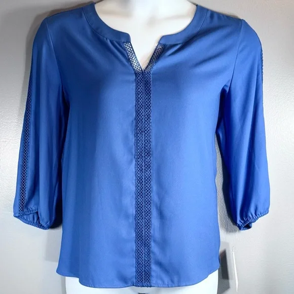 Dana Buchman Blue Blouse Crochet Trim 3/4 Sleeve XL New With Tags (flawed) - Picture 5 of 15